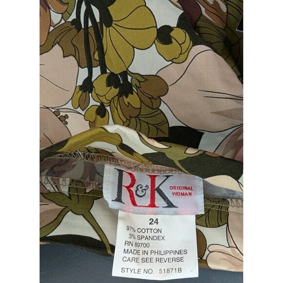NWT R&K Original Earth Tone Cotton Blend Floral Print Pull On Cropped Pants - 24 - Picture 5 of 11